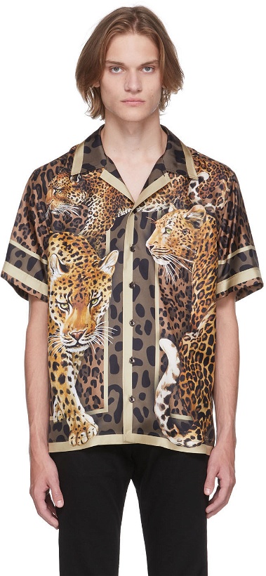 Photo: Dolce & Gabbana Multicolor Silk Leopard Print Short Sleeve Shirt