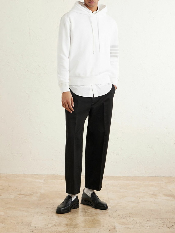 Photo: Thom Browne - Logo-Appliquéd Striped Cotton-Jersey Hoodie - White