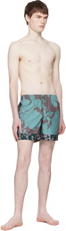 Dries Van Noten Blue & Green Printed Swim Shorts