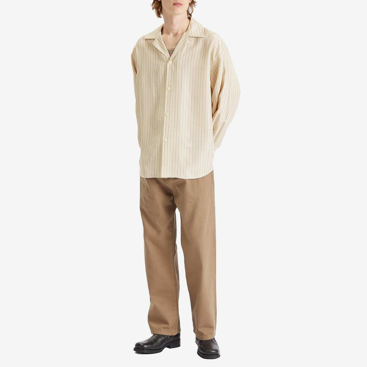 Róhe Men's Stripe Silk Vacation Shirt in Cream Heritage Stripe