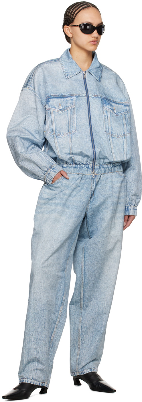 Alexander Wang Blue Printed Denim Bomber Jacket