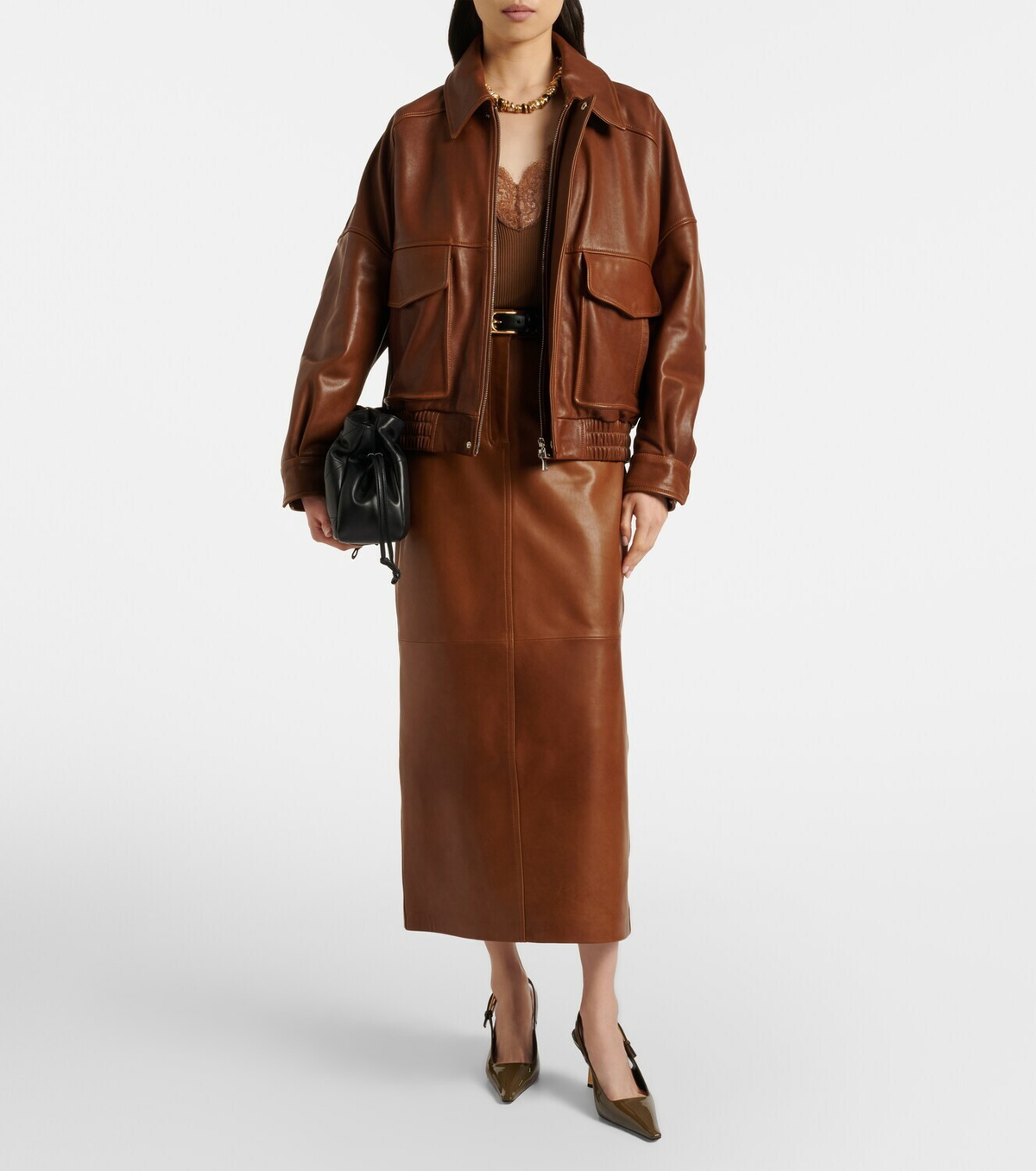 Nour Hammour Ghalia leather pencil skirt
