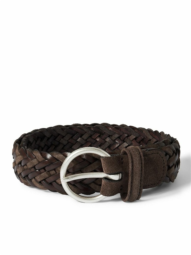 Photo: Anderson's - 3.5cm Woven Leather and Suede Belt - Brown