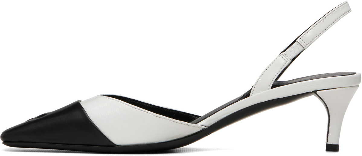 Courrèges White & Black Vinyl Toe Cap Slingback Heels
