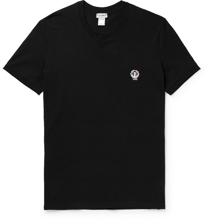 Photo: DOLCE & GABBANA - Slim-Fit Logo-Appliquéd Stretch-Cotton Jersey T-Shirt - Black