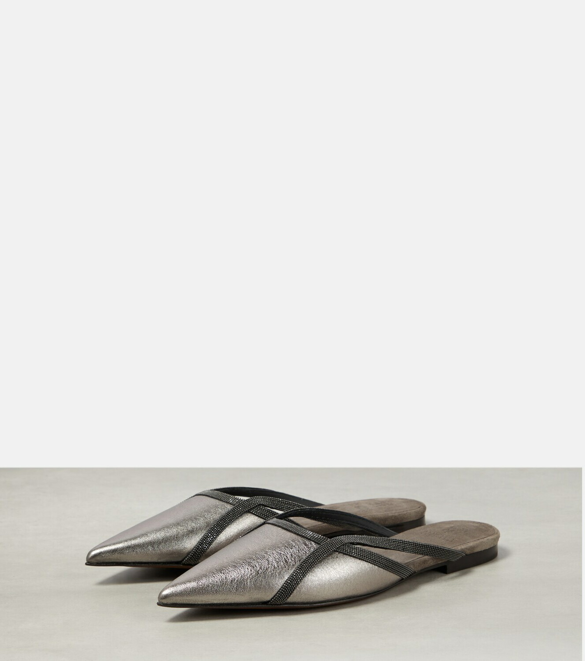 Mocassins Brunello Cucinelli En Daim Agneau Métallisé Argent - Taille 38 (US 8) - Neuf En Boîte