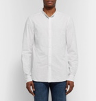 Brunello Cucinelli - Slim-Fit Grandad-Collar Pinstriped Slub Cotton-Blend Shirt - Men - White