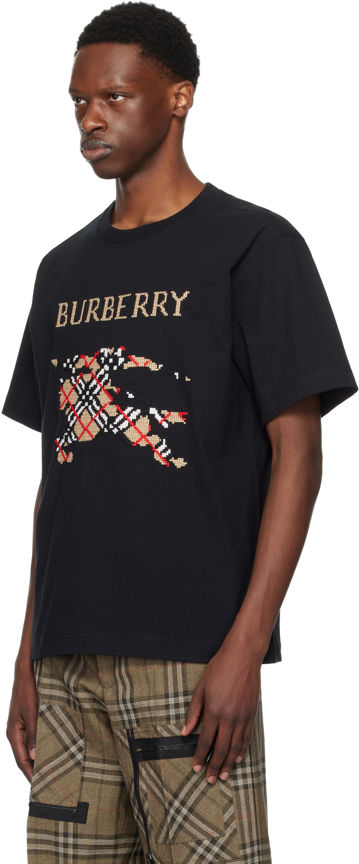 ★Burberry★ Black クロスステッチ コットンTシャツ クロスステッチ EKD​ コットンTシャツ (ブラック) - メンズ