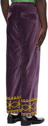 Bode Purple Embroidered Scrollwork Trousers