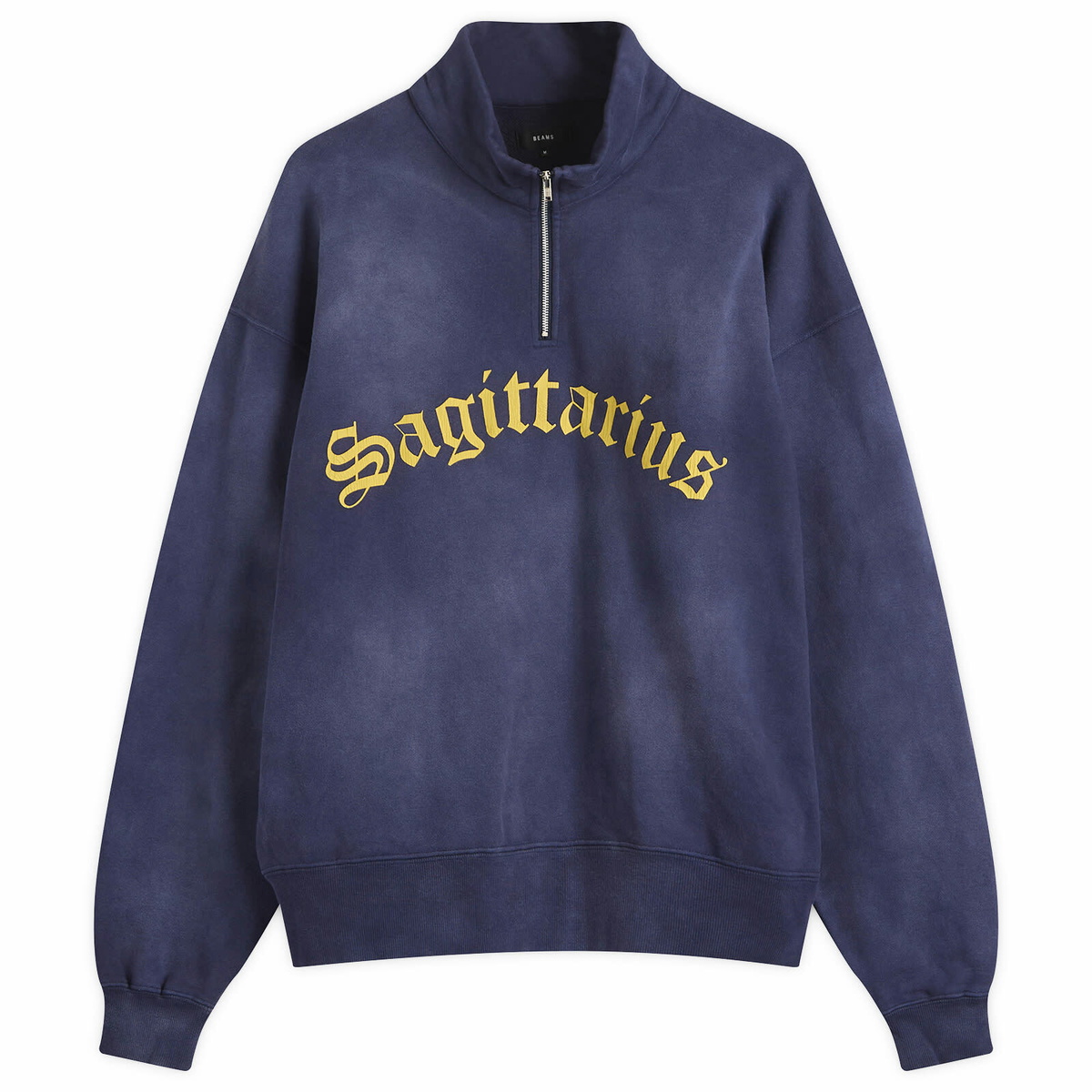 BEAMS Men's Fade Souvenir Half Zip Sweatshirt in Navy