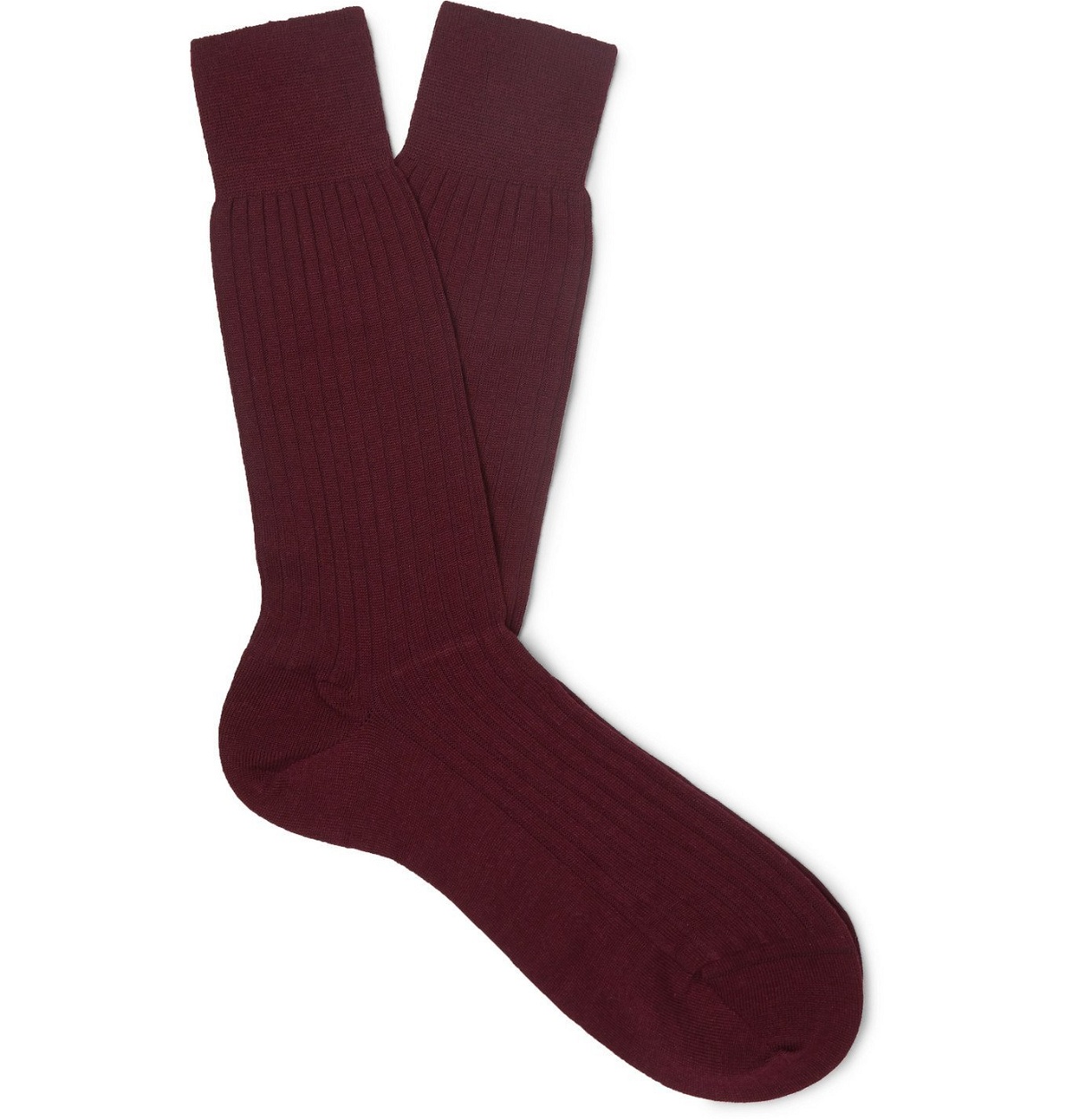 Photo: Pantherella - Rutherford Ribbed Super 120s Merino Wool-Blend Socks - Red