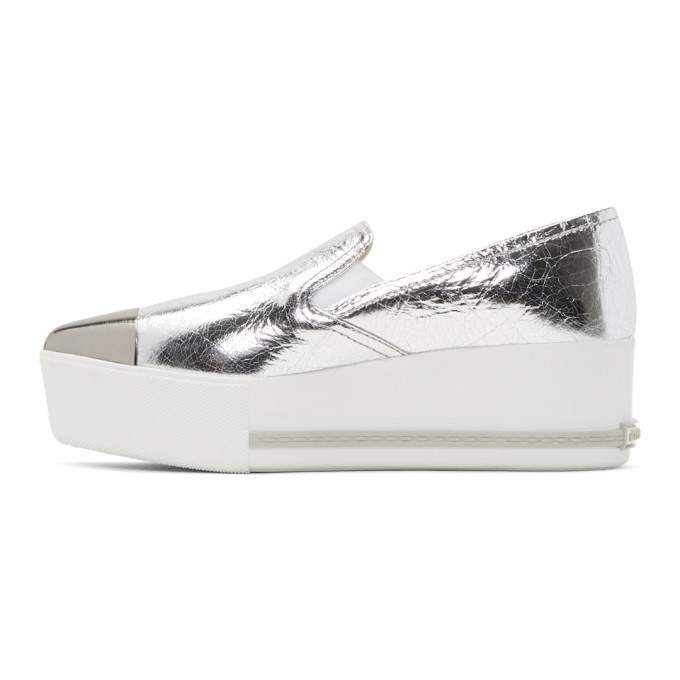 MIU MIU Silver GLITTER METAL CAP TOP SKATE Sneakers Shoes Slip On UK 6 / 39  | eBay