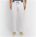 Brunello Cucinelli - Slim-Fit Tapered Stripe-Trimmed Melangé Cotton-Blend Jersey Sweatpants - Gray