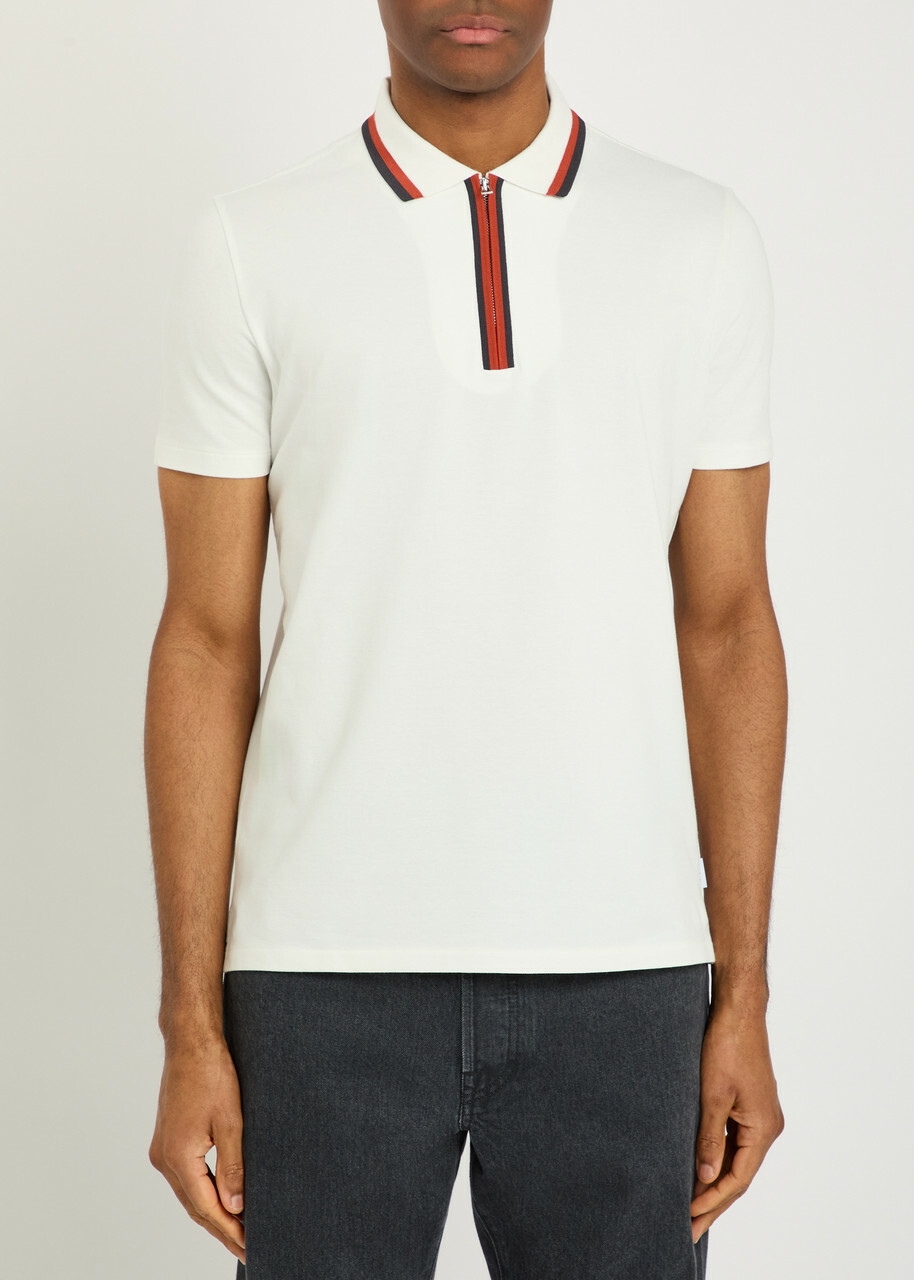 PS Paul Smith Striped-trim Stretch-cotton Polo Shirt White