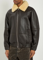 Jacquemus Le Bombardier Leather Bomber Jacket Dark Brown