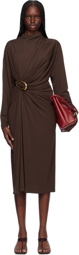 Photo: Bottega Veneta Brown Crepe Viscose Midi Dress