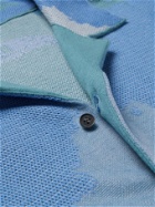 MCQ - Breathe Camp-Collar Intarsia-Knit Cotton-Blend Shirt - Blue