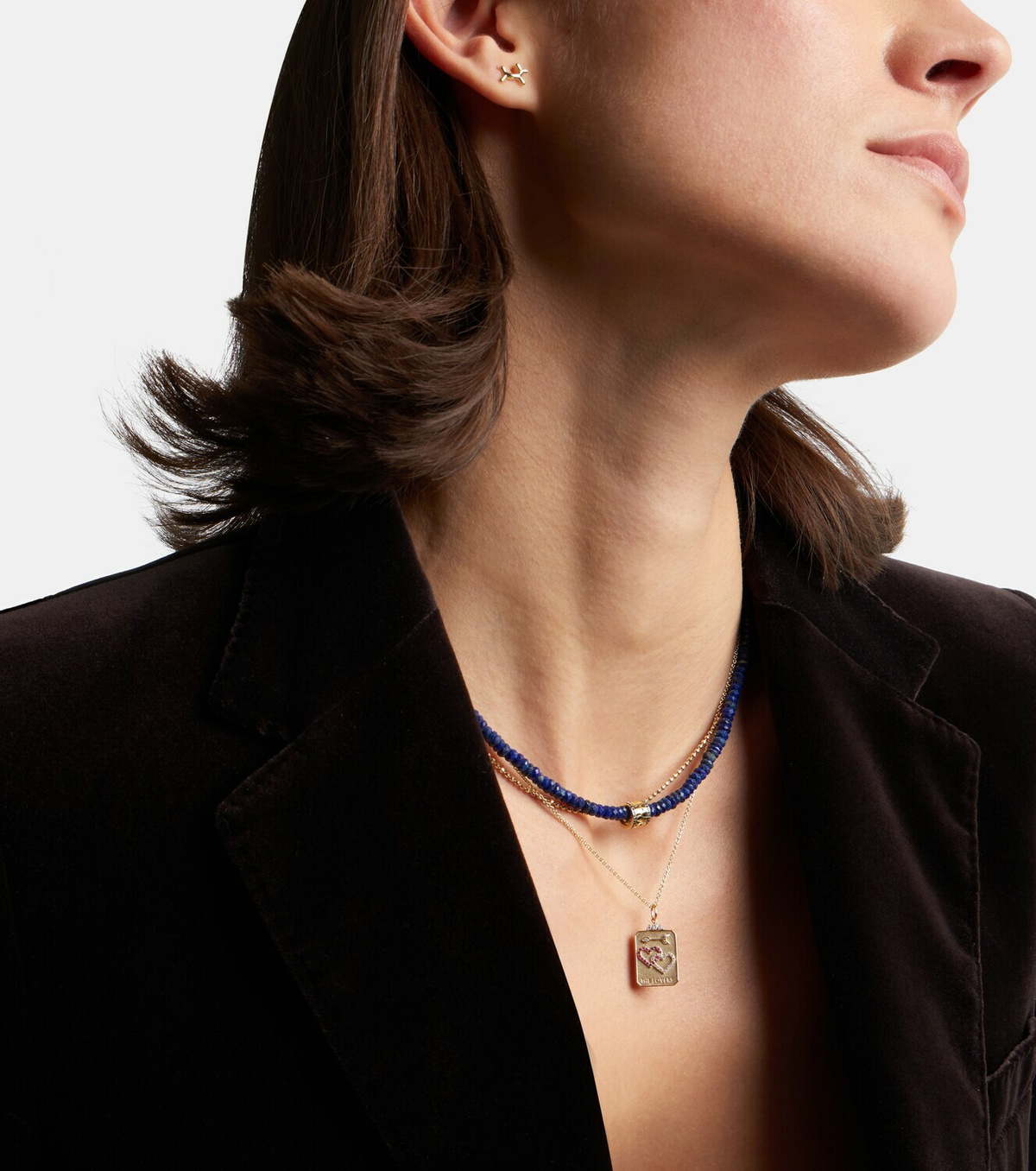 Sydney Evan 14kt gold necklace with lapis lazuli and diamonds