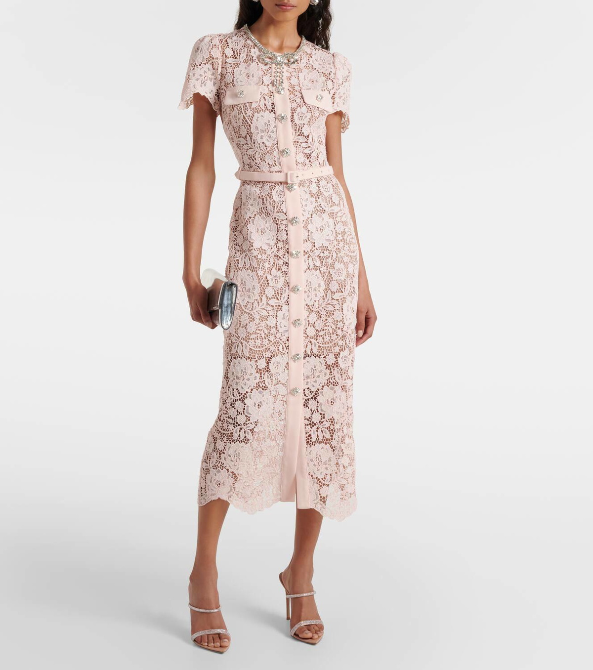 Self-Portrait Crystal-embellished lace midi dress