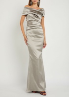 Talbot Runhof Ruched Satin Gown Oyster