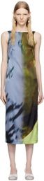 Serapis Blue & Khaki Open Back Midi Dress