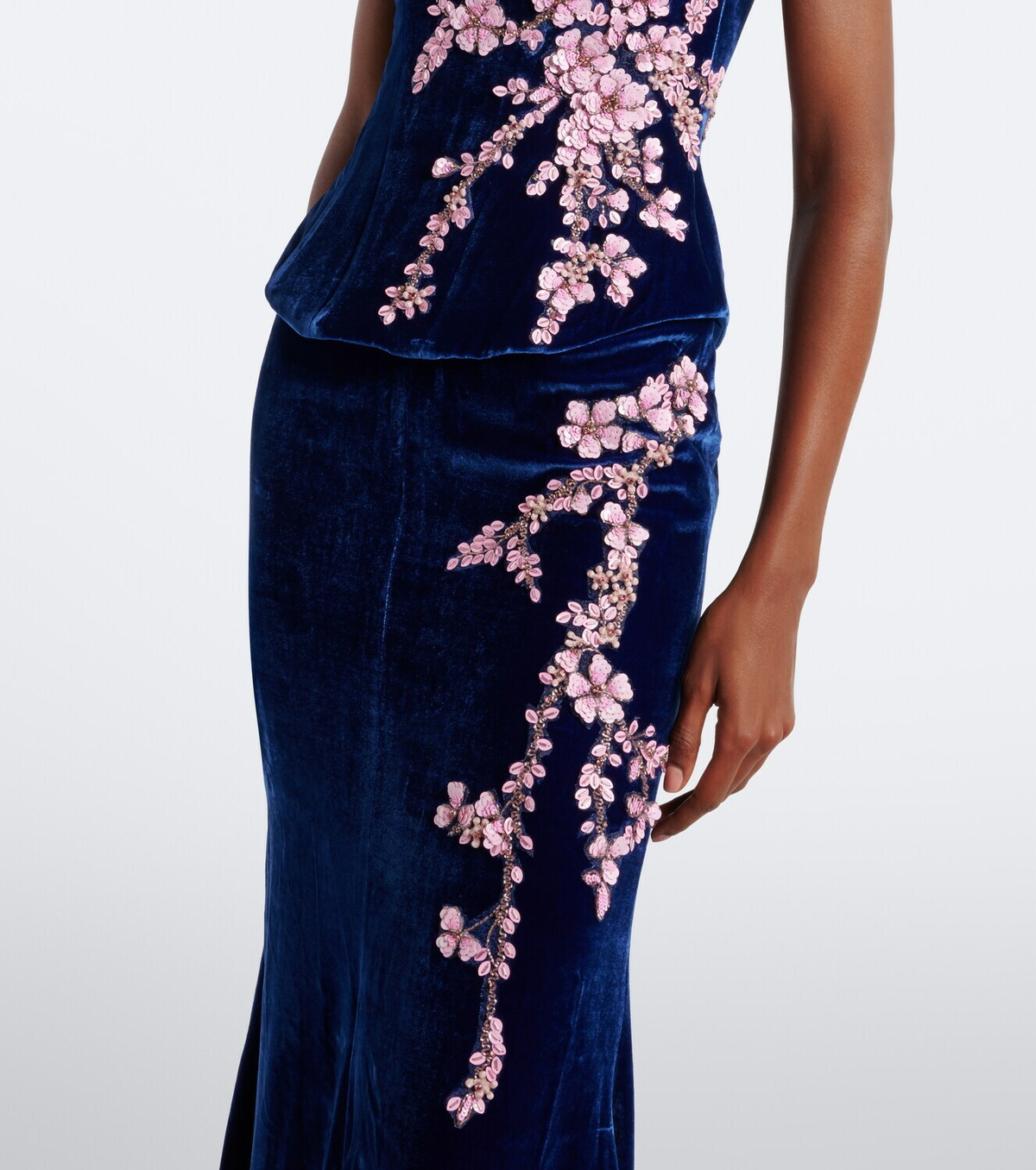 Costarellos Rielle embellished floral-appliqué velvet gown