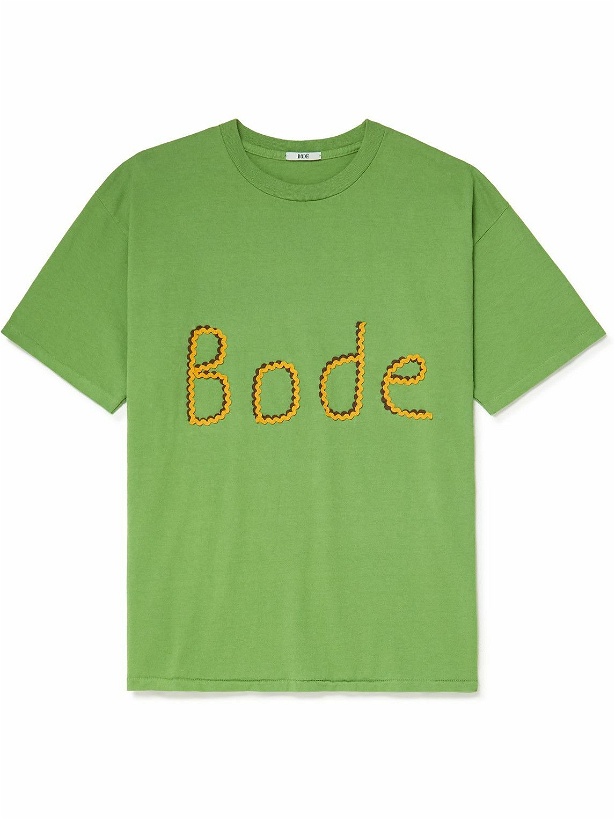 Photo: BODE - Ric Rac-Trimmed Cotton-Jersey T-Shirt - Green