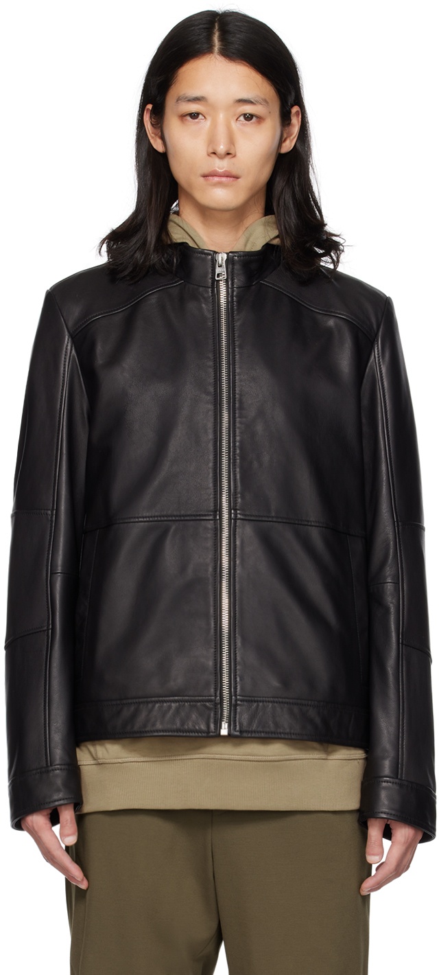 Hugo Black Slim-Fit Leather Jacket Hugo Boss