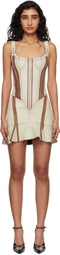KNWLS Taupe & Brown Scallop Leather Minidress