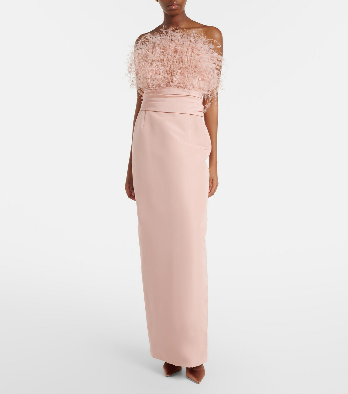 Oscar de la Renta Feather-trimmed silk faille bustier gown