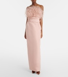 Oscar de la Renta Feather-trimmed silk faille bustier gown