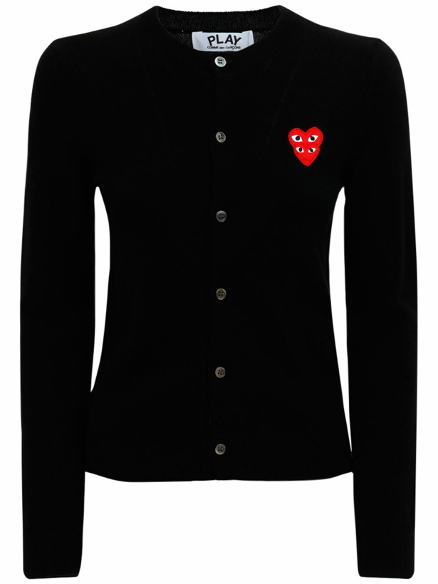 Photo: COMME DES GARÇONS PLAY - Embroidered Red Heart Wool Cardigan