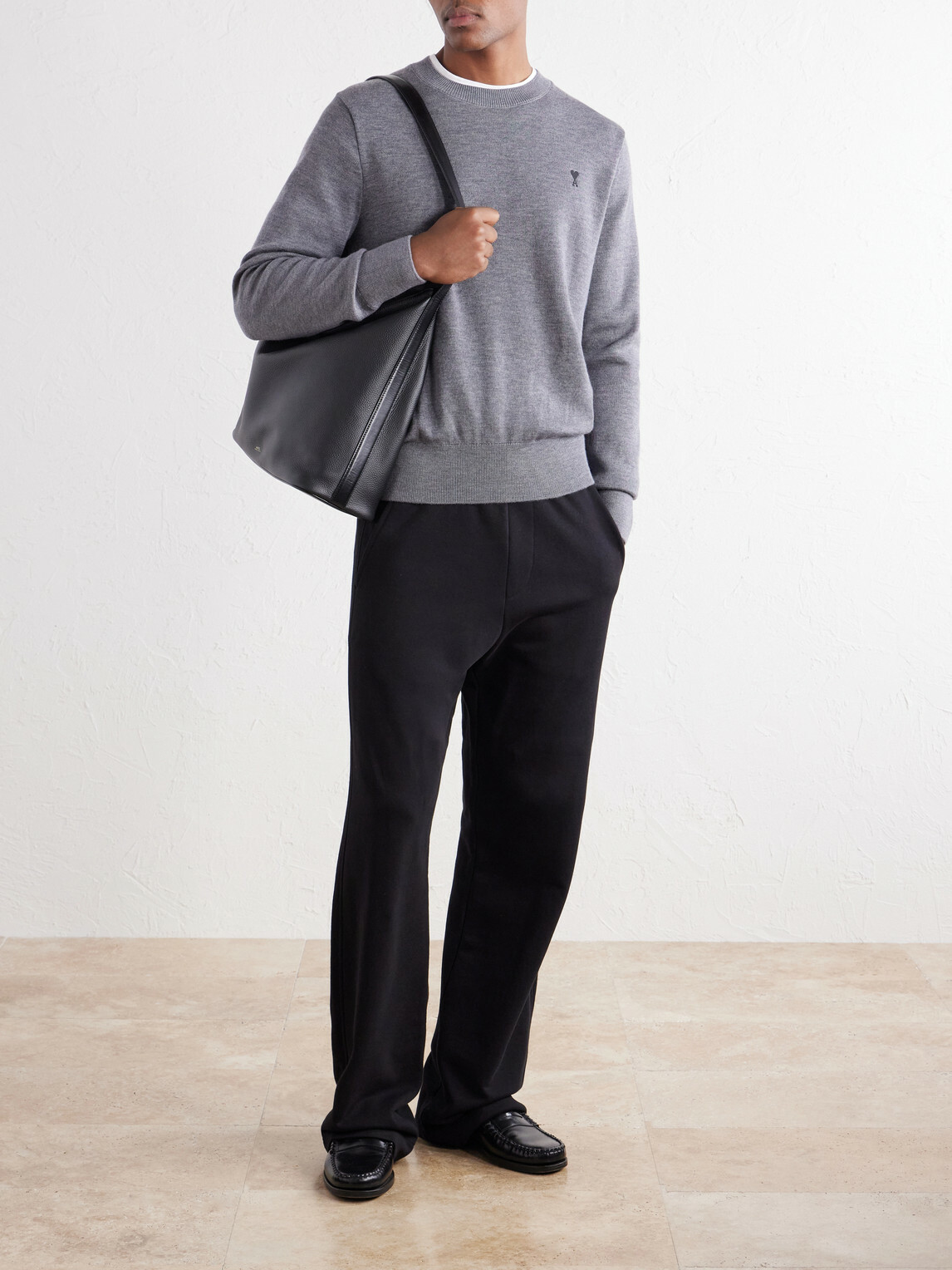 AMI PARIS - ADC Logo-Embroidered Merino Wool Sweater - Gray