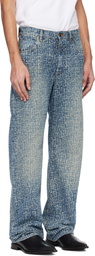 Balmain Blue Monogram Laser Loose-Fit Jeans