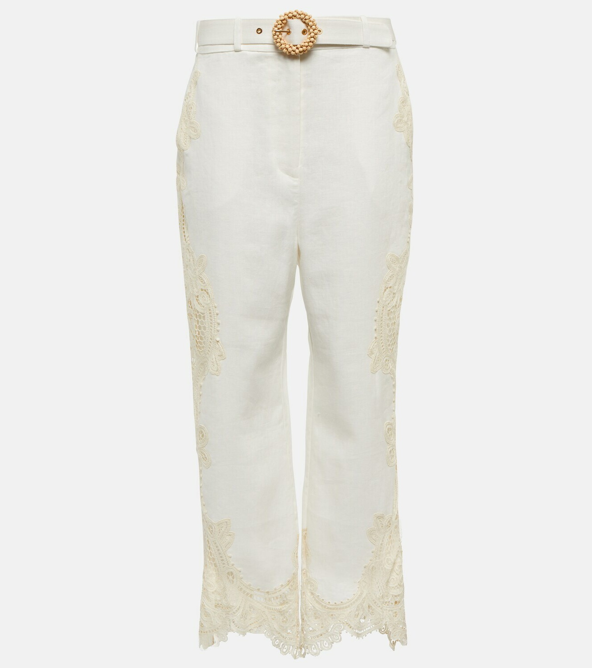 Zimmermann - Laurel high-rise lace-trimmed linen pants
