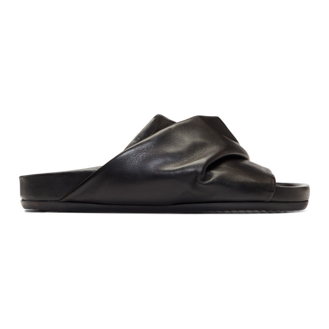 【Rick Owens】Mobius Granola レザーサンダル RICK OWENS Mobius Granola draped leather slides | THE OUTNET