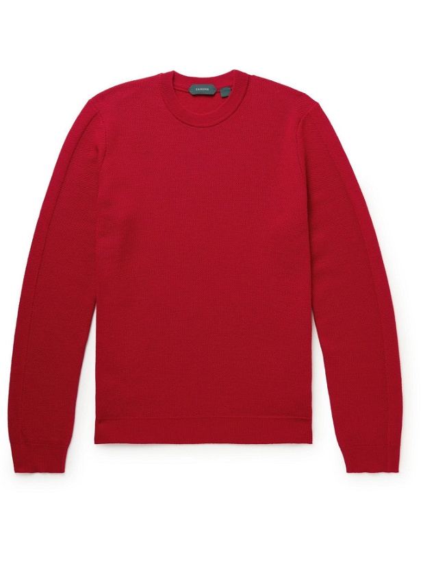 Photo: Incotex - Honeycomb-Knit Virgin Wool Sweater - Red