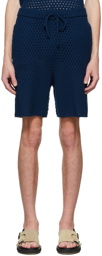 King & Tuckfield Navy Merino Textured Shorts