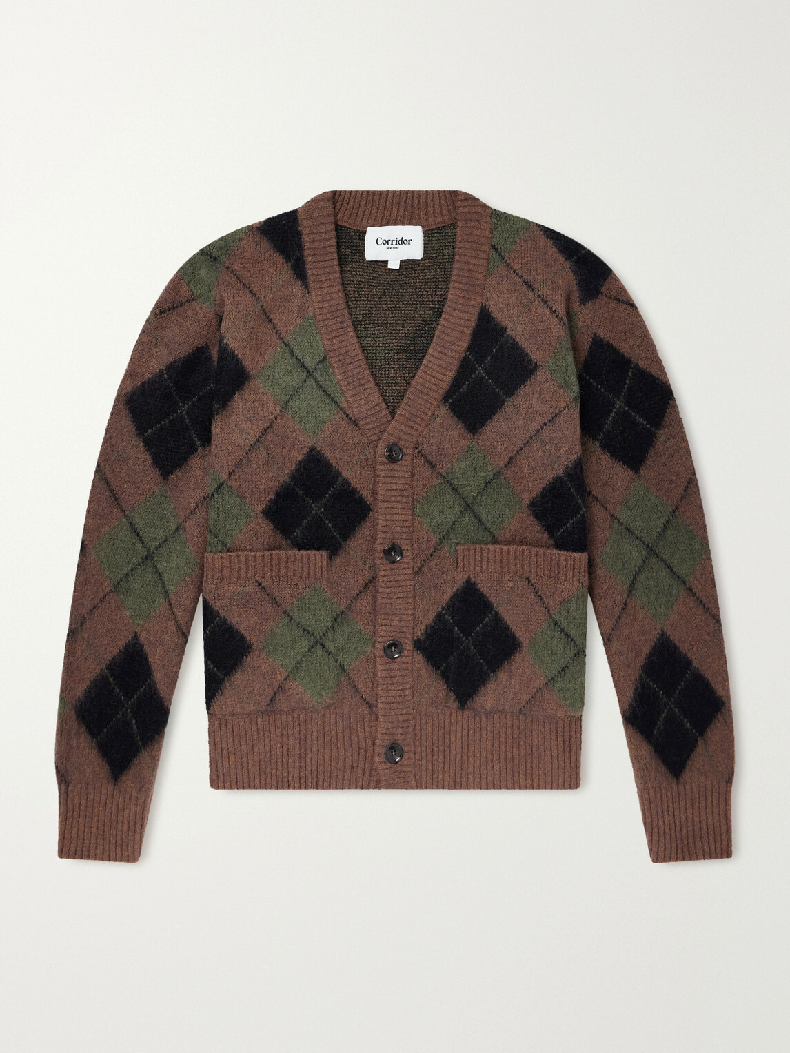 Corridor - Brushed Argyle Jacquard-Knit Cardigan - Brown