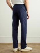 Dunhill - Straight-Leg Striped Cotton and Linen-Blend Trousers - Blue