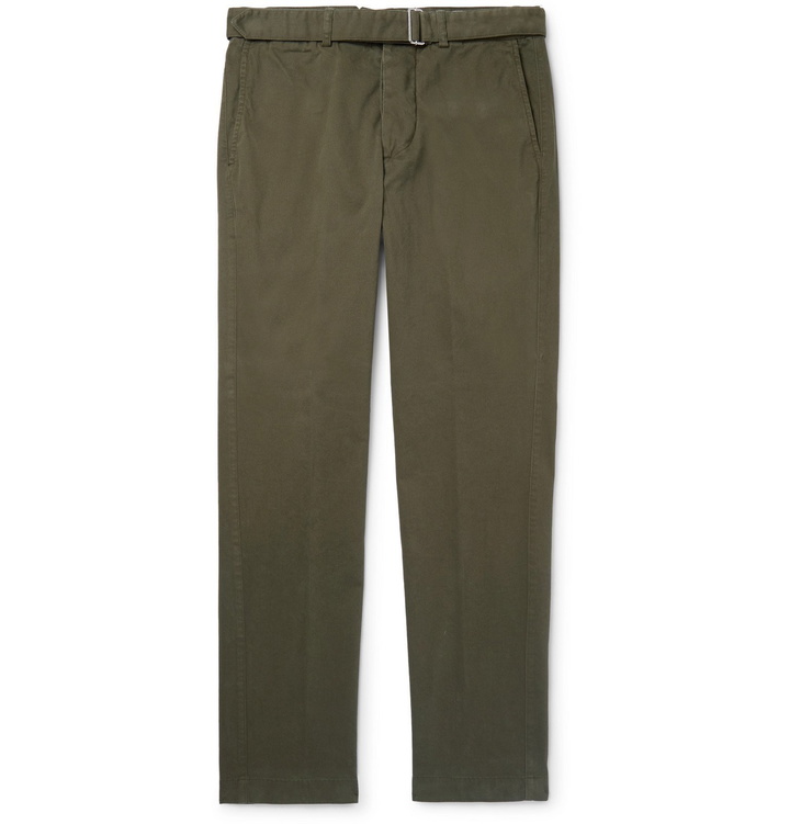 Photo: Officine Generale - Julian Slim-Fit Garment-Dyed Stretch-Cotton Twill Trousers - Green