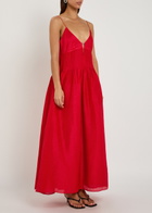 Tory Burch Pleated Linen and Silk-blend Maxi Dress Bright Red
