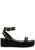Valentino Rockstud Torchon Silk Espadrille Wedge Sandals Black