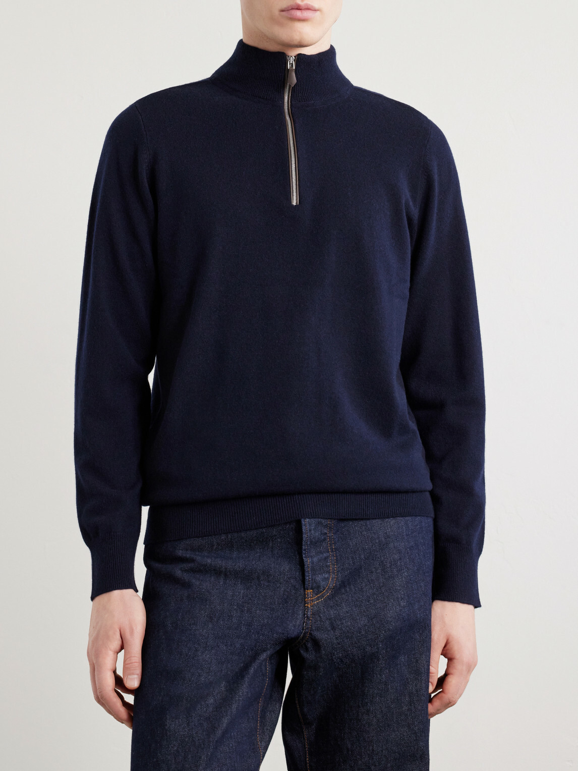 N.PEAL - Carnaby Organic Cashmere Half-Zip Sweater - Blue