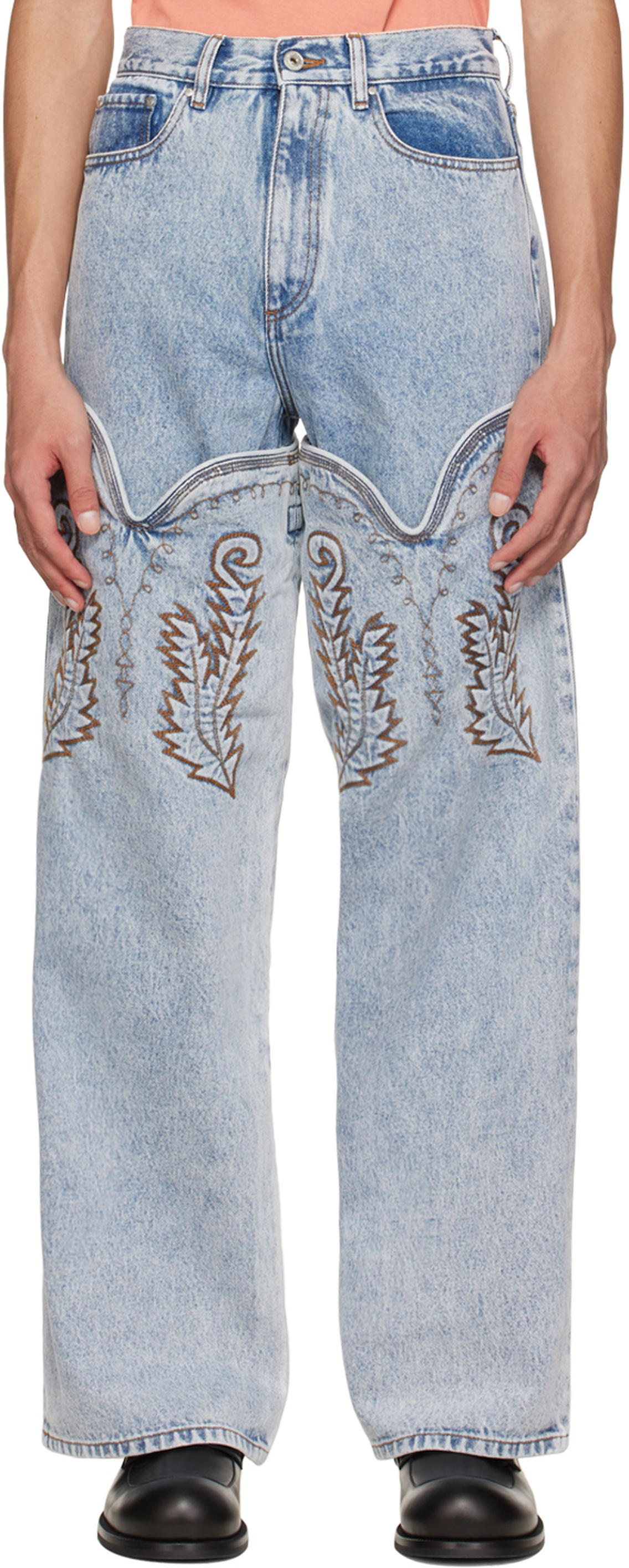 Y/Project SSENSE Exclusive Blue Cowboy Cuff Wide Jeans Y/Project