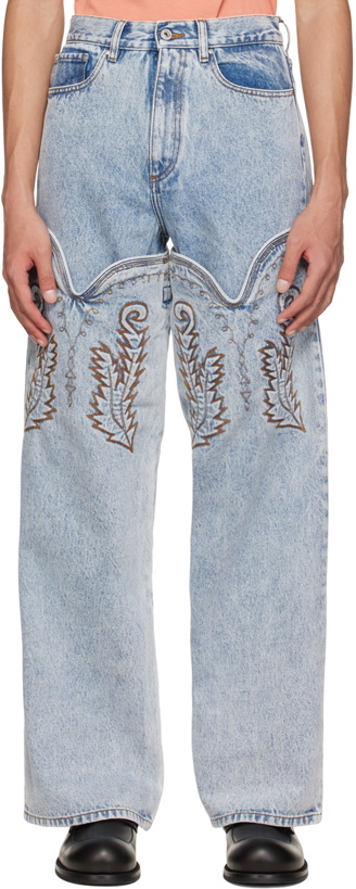 Photo: Y/Project SSENSE Exclusive Blue Cowboy Cuff Wide Jeans