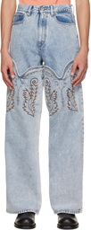 Y/Project SSENSE Exclusive Blue Cowboy Cuff Wide Jeans