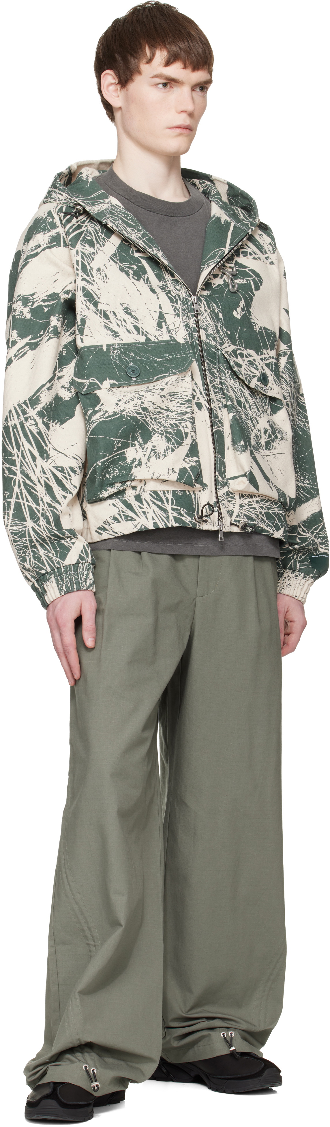 Reese Cooper Khaki Cotton Ripstop Pleated Trousers