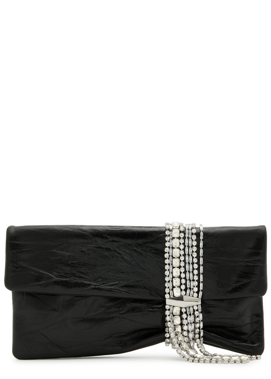 Jimmy Choo Zandra Crystal-embellished Leather Cutch - Black And Silver - One Size