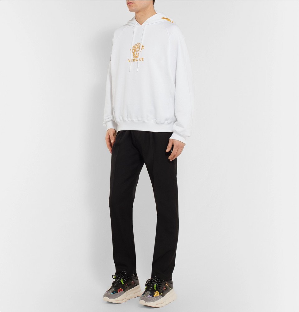 VERSACE コットンフーディー Versace - Oversized Logo-Embroidered Loopback Cotton-Jersey
